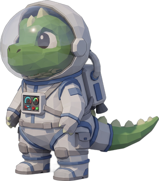 The Hubzilla dinosaur in a spacesuit.